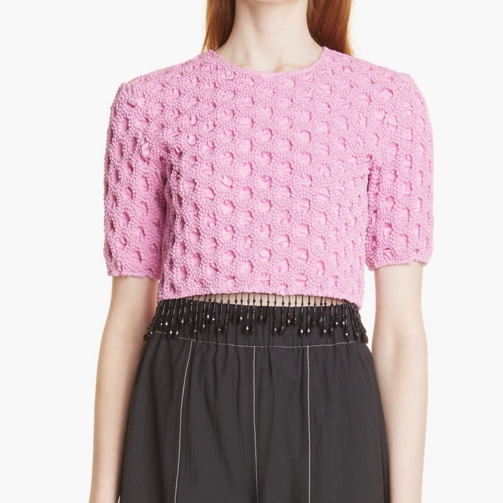 Ganni Pink Crop Top with Fringe